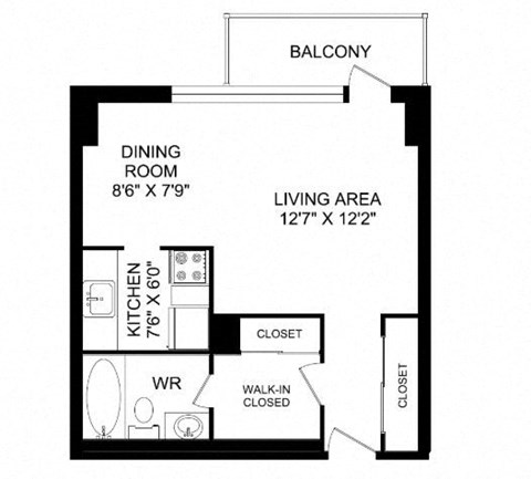 Floor plan for studio, 1 bath, 459 sqft